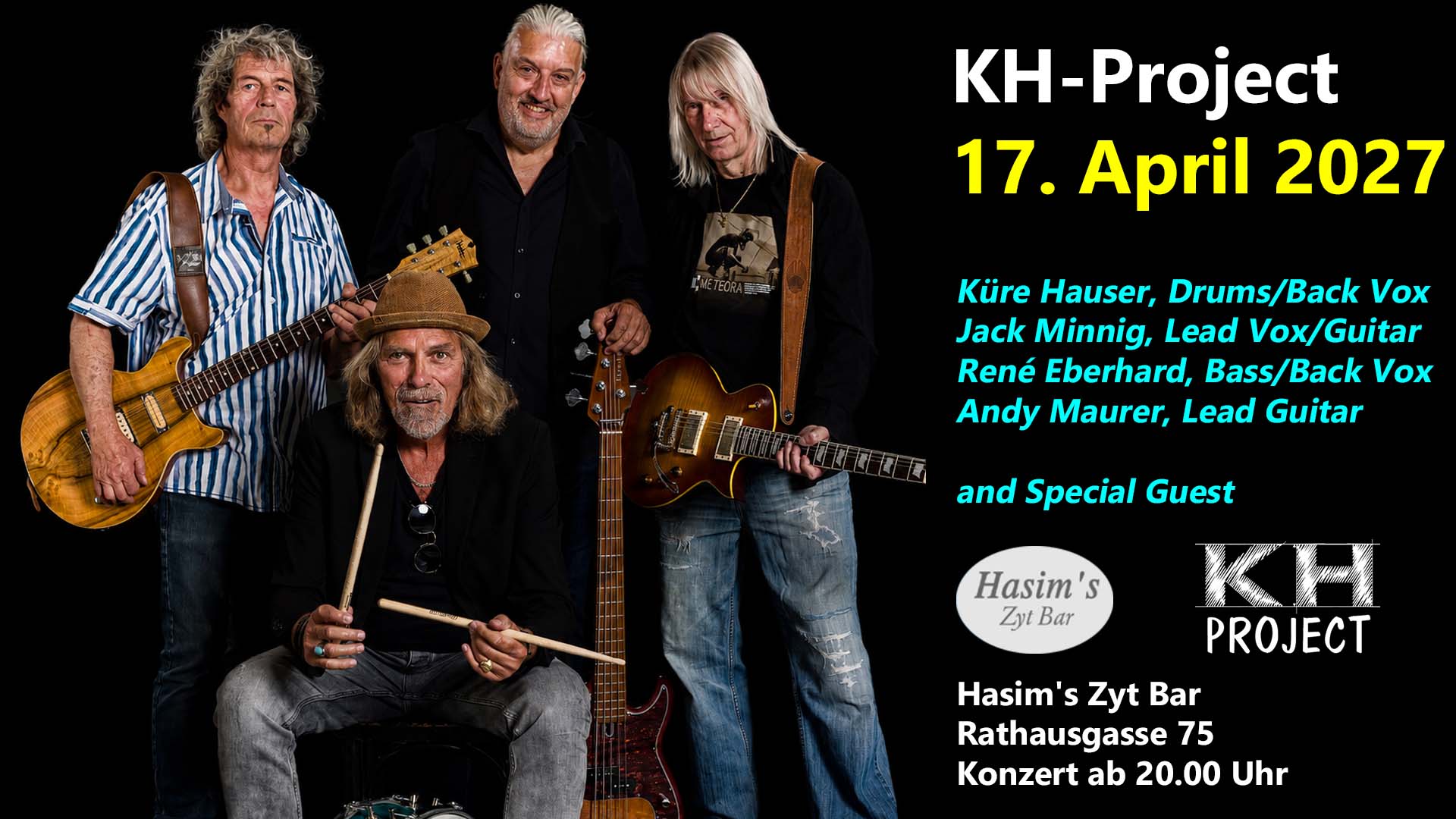 KH-Project, Rock, Blues, Gitarre, Andy Maurer, René Eberhard, Jack Minnig, Küre Hauser, Yvonne Moore, Sulzi, Epesses Blanc Lavaux AOC, Epesses, Roero Arneïs DOCG, Roero, Arneïs, Pinot Grigio delle Venezie DOC, Pinot Grigio, Dézaley, Dézaley Grand Cru, Yvorne – Clos du Rocher, Yvorne, Rotwein, Rotweinauswahl, Weisswein, Weinkultur, Ribera del Duero DOP, Ribera, Ramos Reserva, Ramos, Ripasso Valpolicella DOC, Valpolicella, Rioja DOCa, Rioja, Jeninser Pinot Noir, Pinot Noir, Dôle Blanche, Oeil de Perdrix, Prosecco Treviso DOC Brut, Prosecco, Œil de Perdrix, Hasim, Hasim’s Zyt Bar, Hasims Zyt Bar, Hasim’s Zyt-Bar, Zyt-Bar, Bern, Berner Altstadt, Rathausgasse, Konzerte in Bern, Live-Gigs in Bern, Live-Music in Bern, Live-Musik in Bern, Bar, Cocktail, Weisswein, Rotwein, Rosé