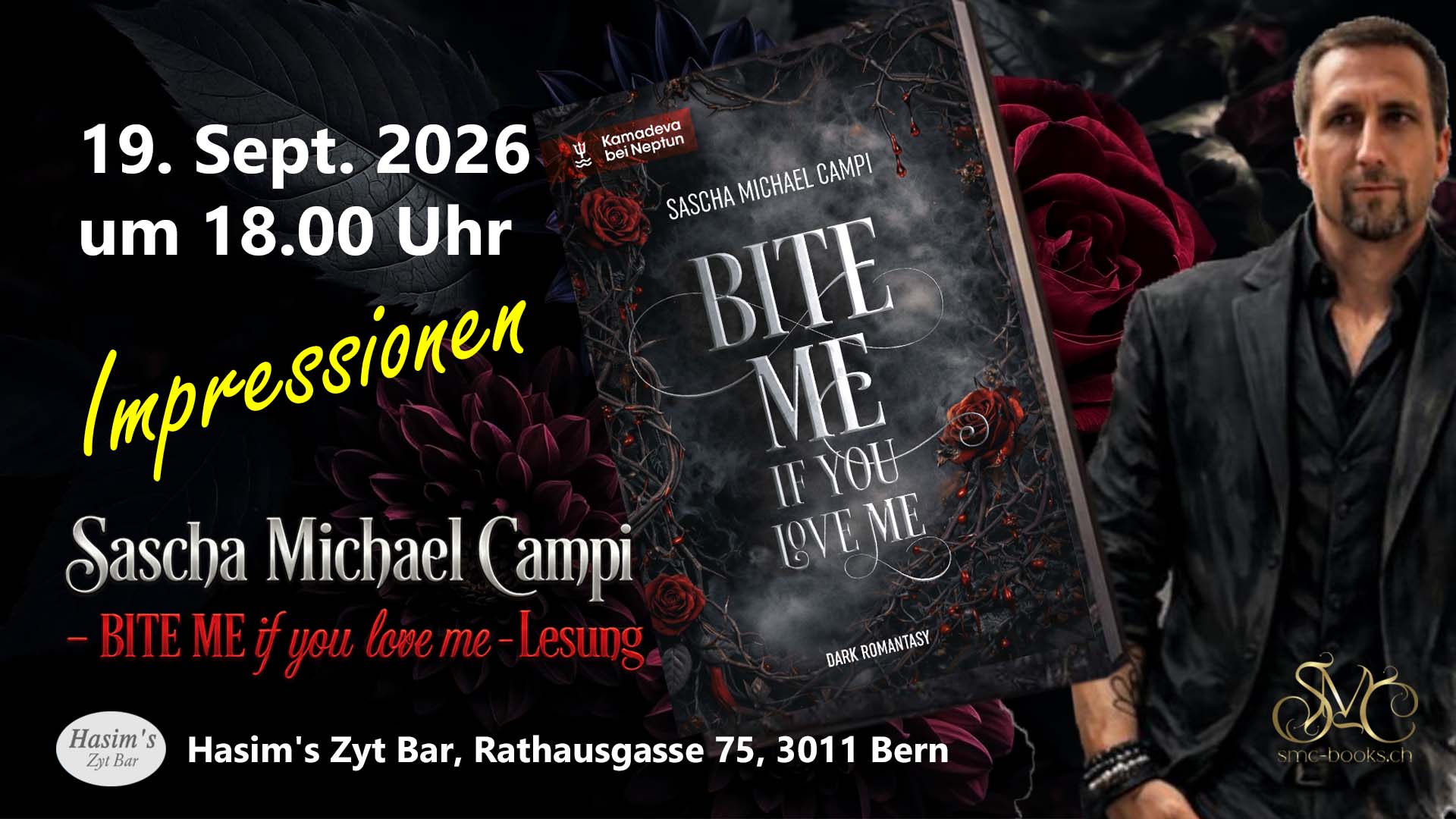 Impressionen, Lesung, Sascha Michael Campi, Campi, BITE ME – if you love me, Thomas Stampbach, Kiosk, Hasim, Hasim’s Zyt Bar, Hasims Zyt Bar, Hasim’s Zyt-Bar, Zyt-Bar, Bern, Berner Altstadt, Rathausgasse, Konzerte in Bern, Live-Gigs in Bern, Bar, Events,
